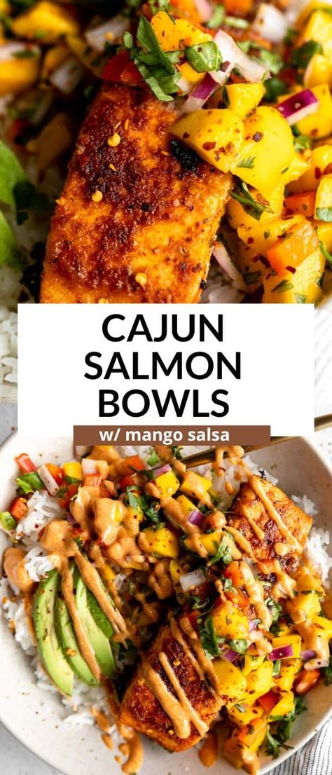 Cajun Salmon Rice Bowl, Poke Bowls Ideas, Veggies With Salmon, Salmon Recipes Gluten Free, Baked Cajun Salmon, Fish Meal Prep, Celiac Meals, Salmon In The Air Fryer, Rice Bowl Recipes