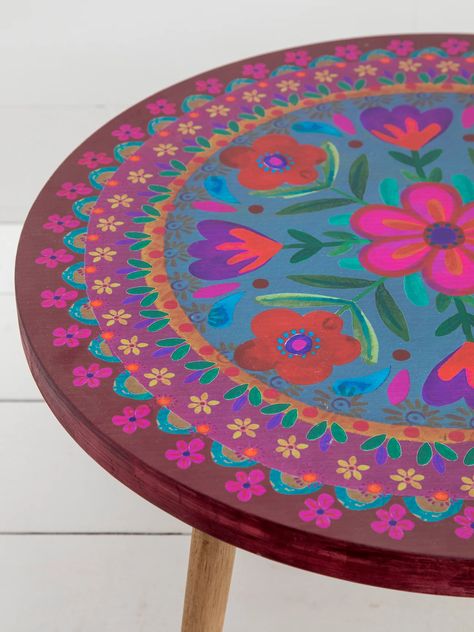 Little Wooden Table - Pink – Natural Life Pink Coffee Tables, Coffee Table Painting, Funky Coffee Table, Conversation Table, Colorful Boho Home, Painted Coffee Table, Hand Painted Table, Play Cards, Perfect Coffee Table