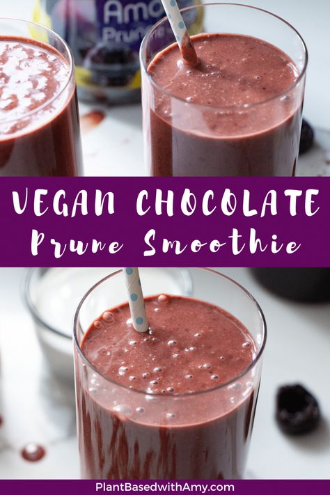 Vegan Chocolate Prune Smoothie Prune Smoothie, Digestion Smoothie, Prune Recipes, Prune Juice, Easy Breakfast Smoothies, Smoothie Breakfast, Vegan Smoothie Recipes, Juice Smoothies Recipes, Frozen Cherries