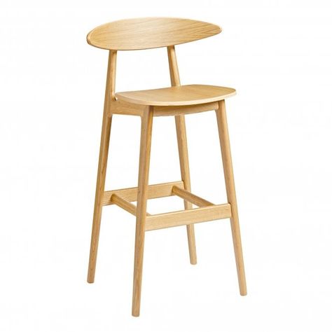 The Telago is a simplistic yet contemporary scandi style barstool crafted from natural oak - Inspired by iconic designs from Denmark. Perfect for a plethora of settings from restaurants and bistros to cafes and bars.  So why not bring a sense of design mastery to your venue with this practical yet stylish piece. The angular frame and sleek, curved seat and back rest makes for an eye-catching open design and can be upholstered in an array of materials or stained to perfectly match your setti Wooden Breakfast Bar Stools, Kitchen Breakfast Bar Stools, Oak Bar Stools, Breakfast Bar Stools, Kursi Bar, Indoor Bar, Contemporary Bar Stools, Wooden Bar Stools, Stools With Backs