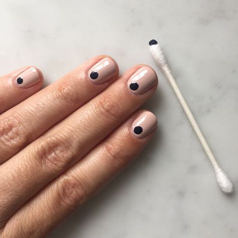 For the ultimate in simple, understated nail art, I love the look of a nude manicure with a single navy dot using the top of a @Qtips. #QtipsHack #sponsor: Nude Manicure, Minimalist Nail Art, Nagel Tips, Easy Nails, Minimal Nails, Dots Nails, Makeup Hacks, Nails 2020, Rocker Chic