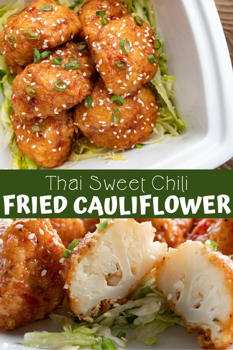 Love cauliflower? This versatile vegetable can be prepared in countless yummy ways and this Thai Sweet Chili Fried Cauliflower recipe is the best! Cauliflower Chili, Chili Cauliflower, Vegan Potluck, Frugal Recipes, Cauliflower Dishes, Baked Avocado, Cauliflower Recipe, Renal Diet, Vegan Cauliflower