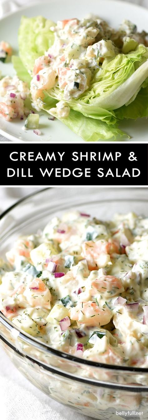 Creamy Dill Salad, Wedge Salad Recipe, Heart Salad, Lettuce Boats, Seafood Salads, Wedge Salad Recipes, Lettuce Recipes, Creamy Shrimp, Wedge Salad