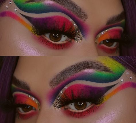 Brazilian Eye Makeup, Gal Makeup, Colorful Eye Makeup Tutorial, Mardi Gras Makeup, Rainbow Eye Makeup, Extreme Makeup, Bold Makeup Looks, Pride Makeup, Pinterest Makeup