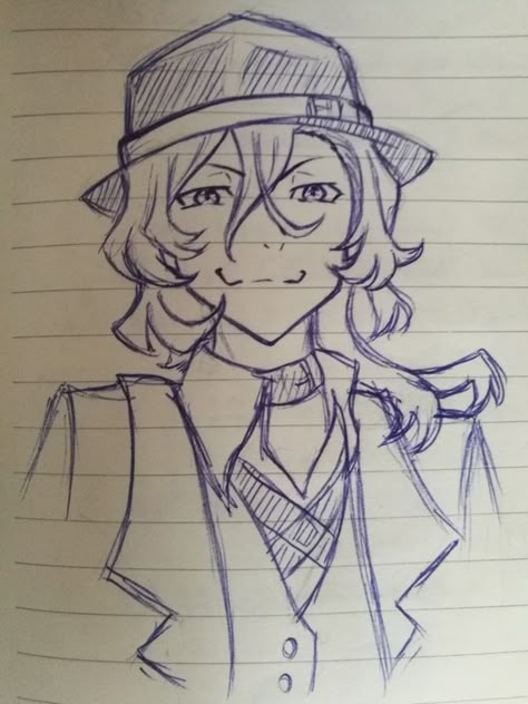 How To Draw Bsd Characters, Chuuya Drawing Sketch, Chuuya Nakahara Sketch, How To Draw Chuuya, Bsd Drawing Easy, Chuuya Nakahara Drawing, Chuuya Sketch, Chuuya Drawing, Bsd Drawing