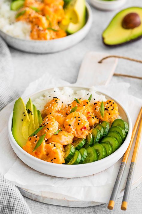 Shrimp On Rice Recipes, Spicy Shrimp Poke Bowl, Shrimp Mango Rice Bowl, Fried Shrimp Bowl, Shrimp Rice Bowl Asian, Boom Boom Shrimp Bowl, Shrimp Rice Bowls With Spicy Mayo, Sweet Chili Shrimp Bowl, Shrimp Rice Noodles Recipes