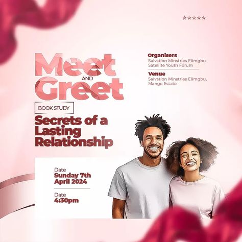 Meet ñ Greet Flyer design We design @_perfectgfx @sportifydsgn Message Us for more design projects and follow for more design inspiration ☺️ 🖋️ #flyerdesign #follow #followers #instagram #freelance #public #nee #design #adobephotoshop #designer #top #trend #look #meetandgreet #study #globe #relationships #bonds Event Programs, Followers Instagram, Graphic Design Tutorials Learning, Makeup News, Graphic Design Flyer, Flyer Design Inspiration, Church Graphic Design, Birthday Flyer, Mini Twists