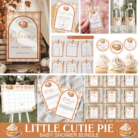 Cutie Pie Baby Shower Bundle Fall Pumpkin Pie Baby Shower Invitation Autumn Baby shower Baking Baby Shower Gingham Decoration Template Cutie Pie Baby Shower Theme, Pie Baby Shower Theme, Fall Baby Shower Decorations, Gingham Decorations, Mom-osa Bar Sign, Cool Emoji, Signs For Mom, Thank You Sign, Whats In Your Purse