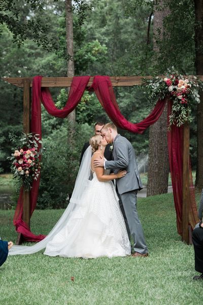 Rustic Burgundy Wedding Ceremony Arbor - A Disney Chic Wedding at Wildberry Farm #disneychicwedding #rusticweddingceremony #rusticwedding #burgundywedding #burgundyweddingflowers #disneyinspiredwedding #fallweddingideas Burgundy Wedding Theme, Wedding Arbour, Wedding Theme Colors, Future Wedding Plans, Ceremony Arch, Amazing Pictures, Burgundy Wedding, Wedding Mood, Red Wedding