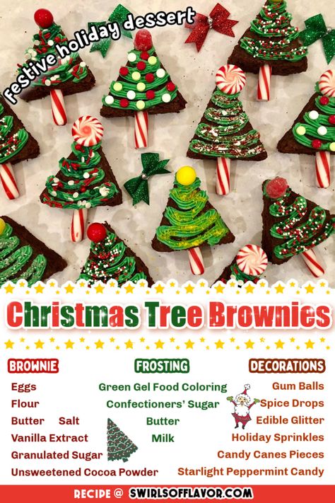 Christmas Tree Brownies is an easy homemade brownie recipe that's a merry holiday treat. Fun for kids to both make and eat, our Christmas brownies recipe makes the holidays even more fun and festive! #christmastree #holidaydessert #funforkids #christmas Brownie Trees, Reindeer Brownie, Homemade Brownie Recipe, Brownies Decorados, Tree Brownies, Christmas Tree Desserts, Festive Holiday Desserts, Homemade Brownies Easy, Brownie Treats