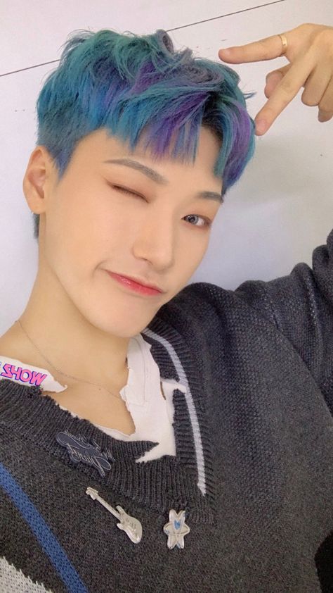 Ateez Official, Sans Cute, Perfect Boyfriend, Choi San, Eternal Sunshine, Kim Hongjoong, Extended Play, Purple Hair, Blue Hair