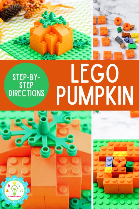 Want to make 3D LEGO sets? Keep things easy with these step-by-step directions. This 3D LEGO pumpkin is easy and fun for kids to make! Easy Lego Instructions, Lego Turkey, 3d Turkey, Lego Pumpkin, Thanksgiving Stem Activities, Fall Stem Activities, Thanksgiving Stem, Easy Lego Creations, Pumpkin Outline