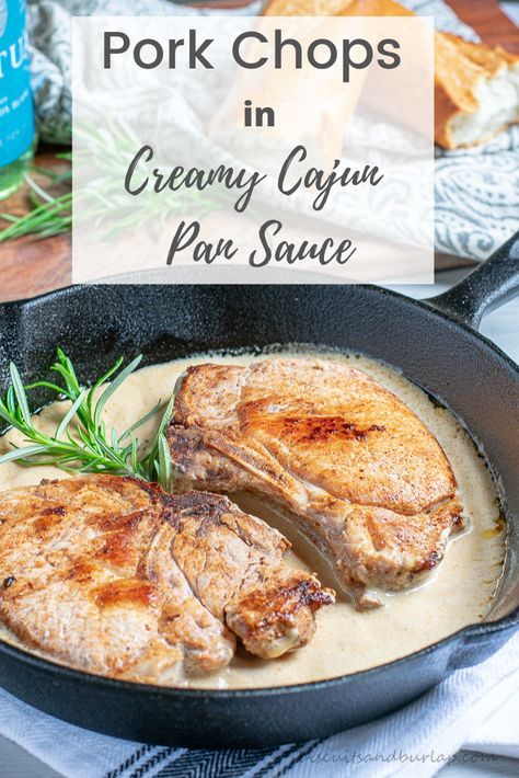 This easy pork chop recipe from Biscuits & Burlap has lots of flavor, but is not spicy. #porkchops #porkchoprecipe #easyporkchops #cajun #cajunsauce #creole #pansauce Cajun Pork Chops, Creamy Cajun Sauce, Filet Mignon Roast, Cajun Pork, Best Pork Chop Recipe, Perfect Pork Chops, Sweet Potato Cornbread, Pork Meals, Pork Chop Recipe