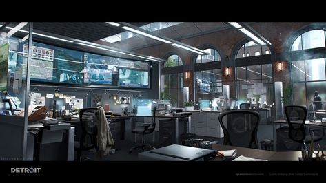 ArtStation - DETROIT : BECOME HUMAN - POLICE STATION CONCEPTS, Romain Jouandeau Dbh Police Station, Police Station Concept Art, Sci Fi Police Station, Cyberpunk Police Station, Police Station Interior, Background Futuristic, Detroit: Become Human, Quantic Dream, Detroit Being Human