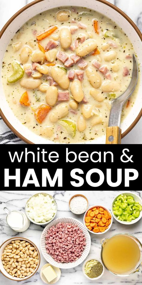 White Bean And Ham Chili, White Bean And Bacon Soup, Soup Recipes With White Beans, Easy White Bean Soup Recipes, The Best White Bean Soup, White Bean Ham Soup Crockpot, Ham Bean And Potato Soup Recipes, Creamy Ham And Bean Soup Recipes, Soups Using Ham