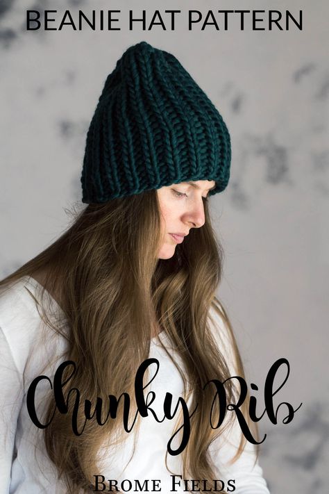 model wearing a chunky ribbed beanie hat Chunky Hat Pattern Knitting, Chunky Yarn Knit Hat Pattern Free, Chunky Beanie Knitting Pattern Free, Chunky Knit Beanie Pattern Free, Super Chunky Beanie Hat Knitting Patterns, Chunky Knit Hat Pattern Free, Cozy Chunky Knit One Size Hat, Chunky Knit Wool Beanie, Cozy Chunky Knit One-size Beanie