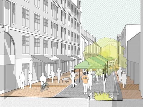 Essex Street Pedestrian Mall – Utile Architecture & Planning Pedestrian Street Design, Hand Railing, Streetscape Design, Urban Design Diagram, Urban Analysis, Essex Street, Urban Design Graphics, Presentation Boards, Concept Models Architecture