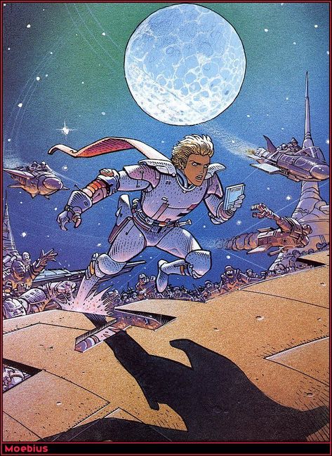 Space Hero #comics #illustrations #moebius Jean “moebius” Giraud, Roger Duvoisin, Jonny Quest, Moebius Art, Space Hero, Jean Giraud, Book Of Kells, Floppy Disk, Science Fiction Art