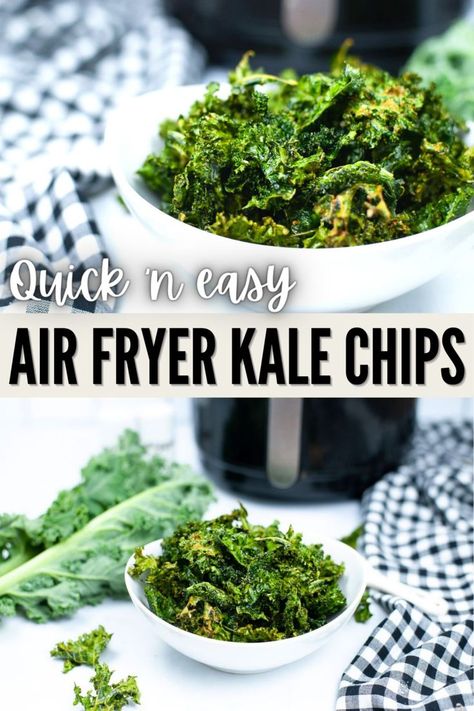 Air Fryer Kale, Air Fryer Chips, Kale Chip, Fried Kale, Tasty Appetizers, Chip Recipes, Kale Chip Recipes, Yummy Veggies, Healthy Chips