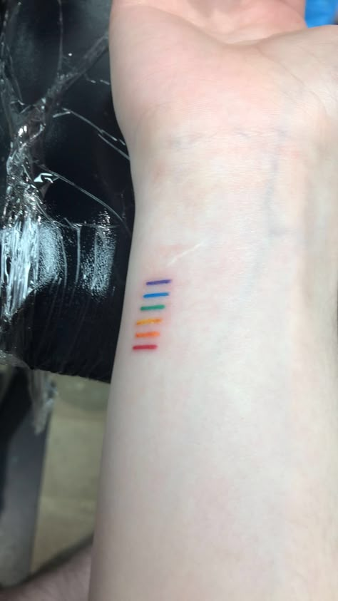 Tiny Pride Tattoos, Rainbow Barcode Tattoo, Pride Flower Tattoo, Pride Tatoos Ideas, Pride Heart Tattoo, Minimalist Pride Tattoos, Small Gay Tattoo, Small Lgbtq Tattoos, Tattoo Ideas Pride