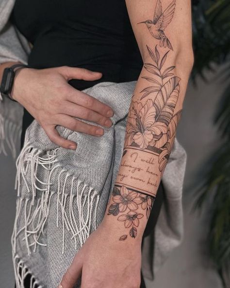 44 Tattoo, Around Arm Tattoo, Women Nature, Script Tattoo, Feminine Tattoo Sleeves, Neck Tattoos Women, Forarm Tattoos, Nature Tattoo, Tattoos For Women Half Sleeve