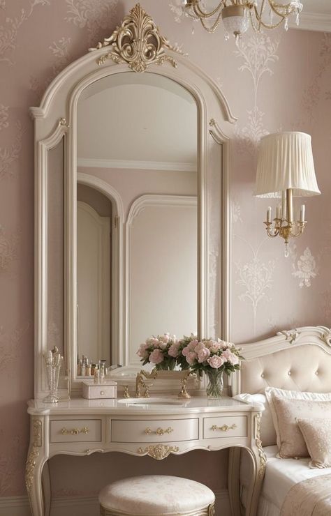 Victorian Dressing Table, Romantic Vanity, Coquette Decor, Victorian Room, Casa Vintage, Classic Bedroom, Vintage Room, Bedroom Vintage, Dream Room Inspiration