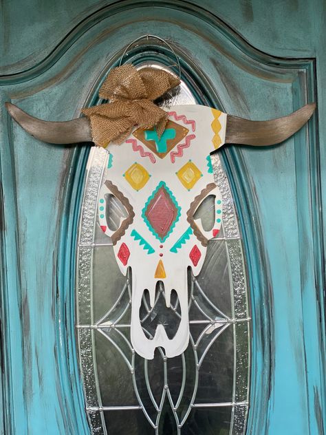 Steer Skull Decor, Skull Door Hanger, Western Door, Blue Willow Decor, Hospital Door Hangers, Baby Door Hangers, Monogram Door Hanger, Handmade Aesthetic, Door Hangers Diy