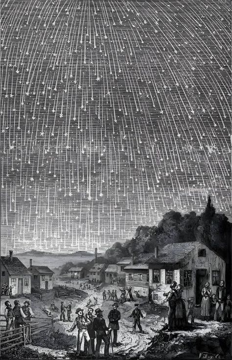 Leonid Meteor Shower, Night Rainbow, Bible Illustrations, Rainbow Sky, Falling Stars, Space Pictures, Meteor Shower, Historical Pictures, Public Domain Images