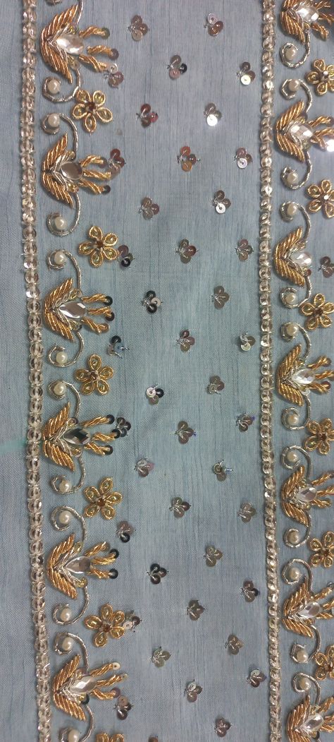 Zardozi Border, Embroidery Hacks, Embroidery Border, Embroidery Fashion Detail, Zardosi Work, Zardozi Embroidery, Gotta Patti, Embellished Clothing, Classy Outfits For Women