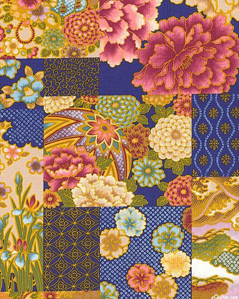 Asian Fabric Quilts, Garden Collage, Elemental Dragons, Japanese Floral Fabric Prints, Multicolor Batik Print Fabric And Notions, Asian Quilts, Peony Garden, Multicolor Batik Print Cotton Fabric, Colorful Quilt