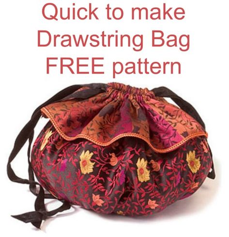 FREE sewing pattern. Drawstring bag sewing pattern. This free sewing pattern for a pretty drawstring bag will show you how to sew a pretty bag to use as a gift bag, cosmetics bag or a travel and storage bag for your jewelry. Make it in any size. #SewABag #BagSewingPattern #SewingForFree #FreeSewingPattern #FreeBagPattern #QuickSewingPattern Drawstring Bag Sewing Pattern, Satchel Pattern, Origami Tote Bag, Drawstring Bag Diy, Cosmetic Bag Pattern, Japanese Handbag, Drawstring Bag Pattern, Small Drawstring Bag, Bag Pattern Free