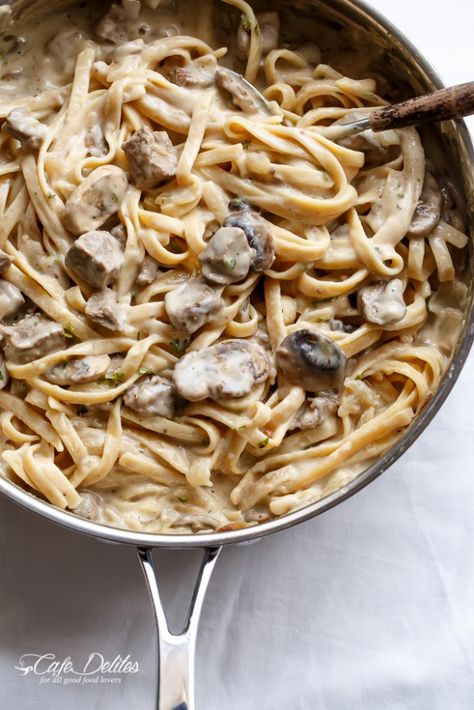 Creamy Beef and Mushroom Stroganoff | http://cafedelites.com Beef And Mushroom Stroganoff, Savory Fall Recipes, Beef Mushroom Stroganoff, Cafe Delites, Beef Fillet, Mushroom Stroganoff, Homemade Foods, Beef Strips, Roast Beef Recipes