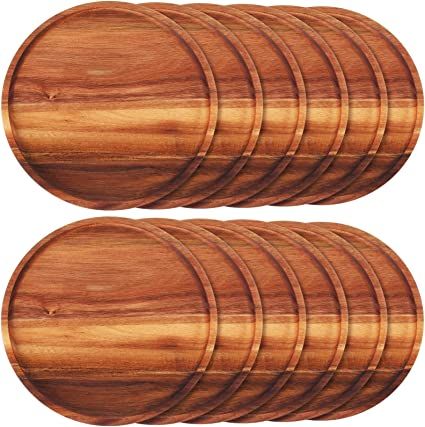 Great find to use indoors or outside for cooking out Wood Plate Chargers, Wooden Chargers, Round Wooden Tray, Wood Placemats, Wood Chargers, Classic Plates, Wood Plates, Wood Dishes, Wooden Plates