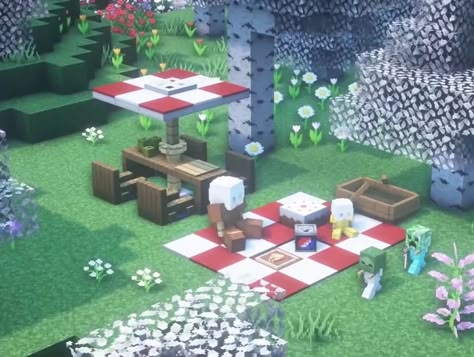 Picnic Spot Minecraft, Minecraft Picnic Spot, Minecraft Picnic Ideas, Minecraft Picnic, Mc Aesthetic, Drawing Chibi, Minecraft Idea, Bangunan Minecraft, Minecraft House Tutorials