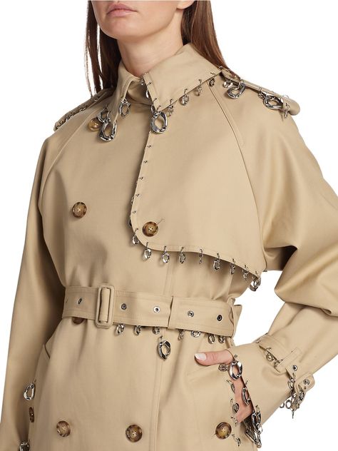 Shop Burberry Chain-Embellished Trench Coat | Saks Fifth Avenue Embellished Trench Coat, Diy Trench Coat, Trench Coat Pattern, Fashion Illustration Face, Diy Coat, Unique Pockets, Burberry Coat, Burberry Trench, Burberry Trench Coat