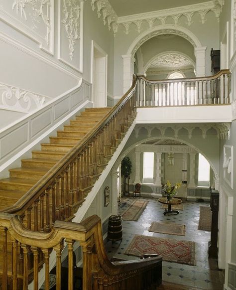 #weekendinthecountry and we're in Northern Ireland visiting #florencecourt an 18th century #countryhouse and estate built in at least 2 possibly 3 stages beginning in the early 1700's. The main stairs are seen here...and what's not to love here? Georgian Staircase, Irish Country House, Georgian Interiors, Podcast Host, The Staircase, English Country House, Entry Hall, House Stairs, Stately Home