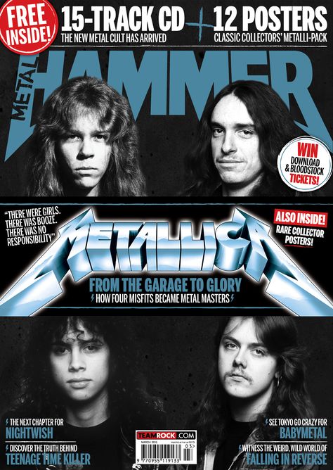 Plus, we head to Tokyo to witness BABYMETAL rock 30,000 maniacs into the stratosphere, get inside the mind of rock's most controversial 21st century icon, FALLING IN REVERSE mainman Ronnie Radke, explore the amazing story behind the arrival of metal's biggest ever supergroup, TEENAGE TIME KILLER. Metal Hammer Magazine, Metallica Logo, Kirk Metallica, Metallica Art, 80s Metal, Guitar Magazine, Groove Metal, Cliff Burton, Rock Band Posters