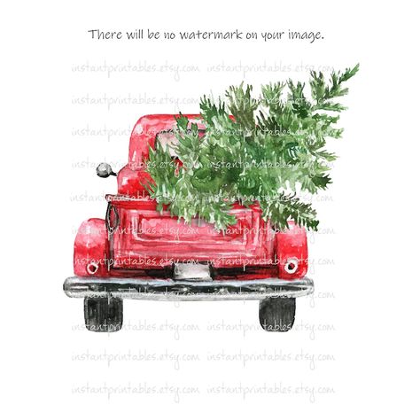 Christmas Truck Painting, Red Truck Christmas Pictures, Red Truck Painting, Watercolor Christmas Cards Diy, Room Door Decorations, Christmas Red Truck, Vintage Red Truck, Truck Paint, Christmas Painting