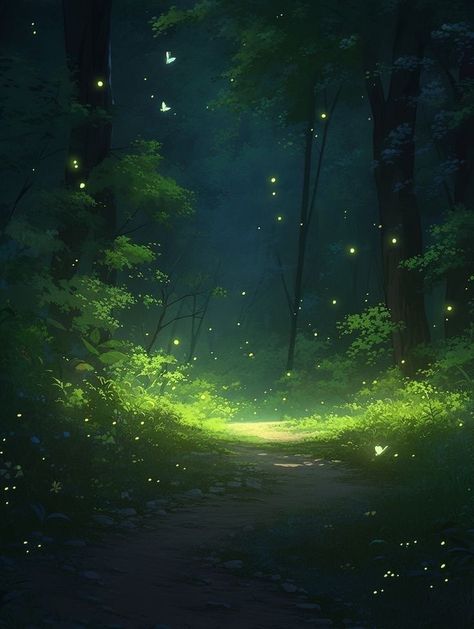 Fantasy Forest Aesthetic Art, Magical Background Landscape, Forest Scene Painting, Forest At Night Art, Forest Magic Aesthetic, Enchanted Forest Concept Art, Digital Forest Art, Night Forest Photography, Fantasy Forest Illustration