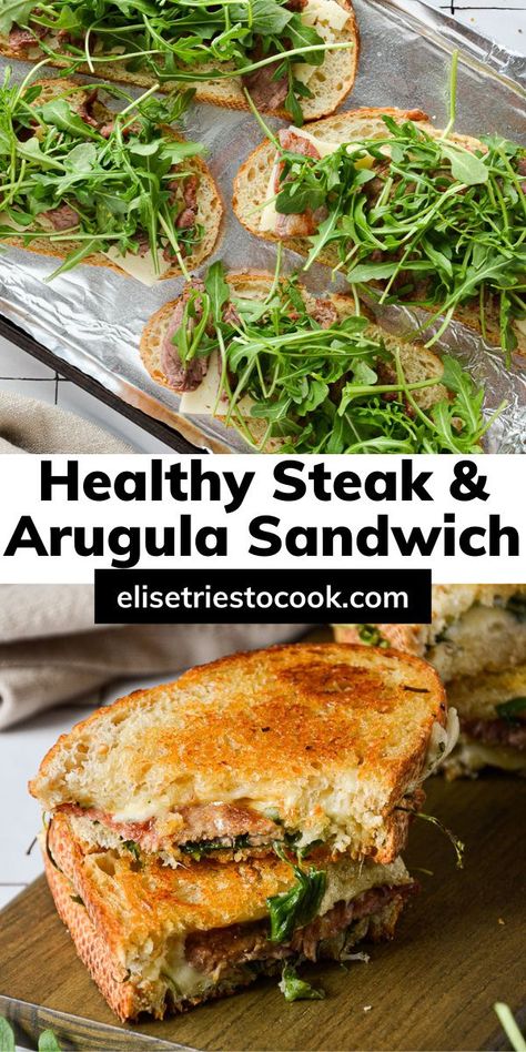 Arugula Panini, Oven Baked Grilled Cheese, Healthy Grilled Cheese Recipes, Steak And Arugula, Steak Grilled Cheese, High Protein Sandwich, Arugula Sandwich, Healthy Grilled Cheese, Cold Lunch Recipes