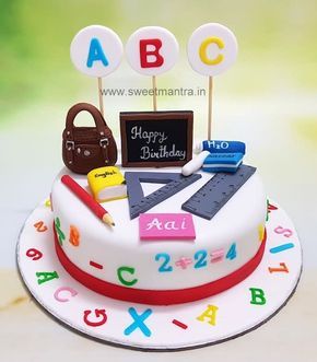 Birthday Cake School Theme, Cake For Teacher Birthday, School Cake Design, School Theme Birthday Party, Birthday Cake For Teacher, Teacher Theme Cake, School Themed Cake, Cake For Teacher, Teacher Birthday Cake