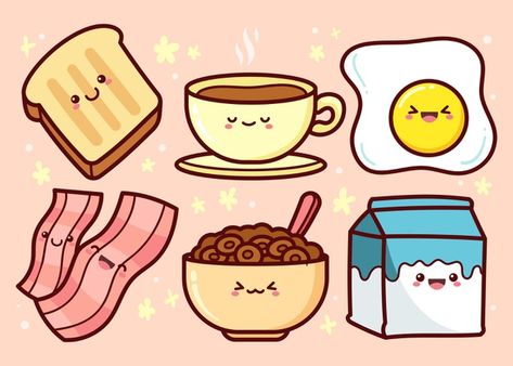 Hand drawn breakfast food collection | Free Vector #Freepik #freevector #food Stiker Food Cute, Cute Simple Stickers, Breakfast Doodles, Food Drawing Easy, Cartoon Breakfast, Doodling Tutorial, Diy Breakfast, 귀여운 음식 그림, Paper Duck