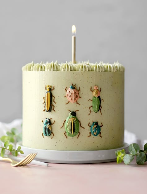 Insects Party Decorations, Bird Cake Decoration, Insects Birthday Cake, Caterpillar Smash Cake, Cute Simple Cake Decorating Ideas, Bjs Cake, Fish Design Cake, Cottage Core Cakes, Cute Simple Cakes