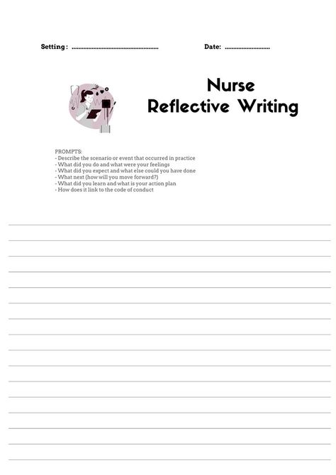 PDF template to document reflection in practice. Includes prompts for effective reflection writing. Reflection Template, Nursing Journal, Reflective Journal, Reflection Journal, Nursing Diagnosis, Nursing Education, Code Of Conduct, Journal Template, Nursing Students