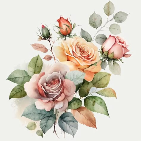 Premium Photo | Watercolor roses illustration Wedding invitation Botanical art print Digital Flowers Png, Watercolor Botanical Flowers, Illustration Wedding Invitation, Watercolor Flowers Png, Roses Illustration, Flower Hd, Flower Pic, Flowers Bunch, Illustration Wedding