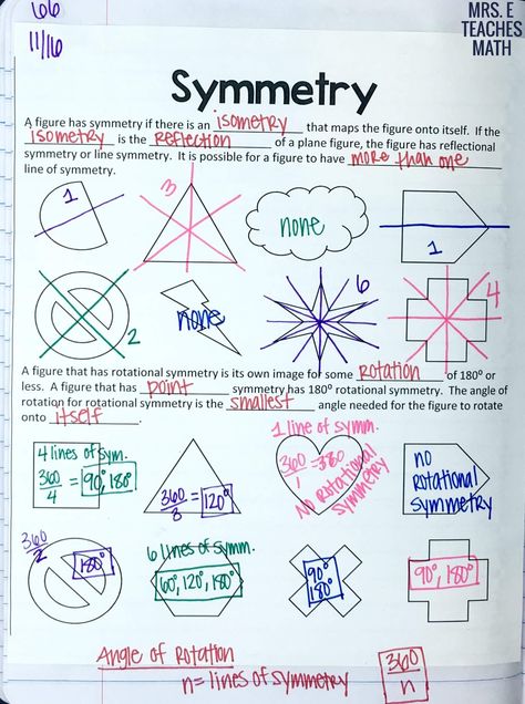 symmetry notes for interactive notebooks in high school geometry *free download* Geometry Interactive Notebook, Scale Factor, Geometry Notes, Symmetry Worksheets, Rotational Symmetry, Geometry Lessons, Teaching Geometry, Geometry High School, Math Rotations