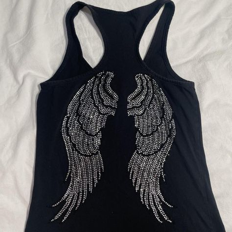 cutest bedazzled las vegas top with angel wings on... - Depop Bedazzled Top, Y2k Girls, Fits Inspo, Y2k Hoodie, Y2k Fashion, Cami Tops, Fitness Inspo, Angel Wings, The Back