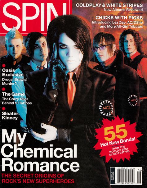 My Chemical Romance on the cover of Spin magazine My Chemical Romance Poster, Dynamic Photography, New Superheroes, Spin Magazine, Vip Pass, I Love Mcr, Concert Stage, Scene Emo, The Concert