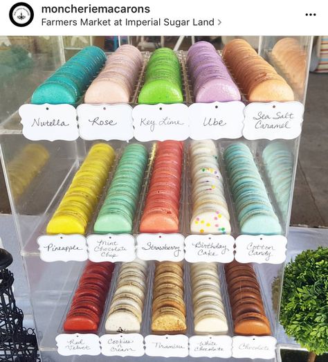 Macaron Farmers Market Display, Bakery Market Display, Macaroon Display Ideas, Bakery Farmers Market Display, Farmers Market Bakery Display, Bakery Vendor Booth Display Ideas, Bake Sale Displays, Macaron Bakery, Easy Macaroons Recipe