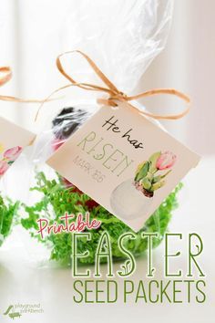 Celebrate the Easter season - give the gift of life with these DIY printable Easter seed packets. Package them with a tiny pot and dirt for a gift perfect for your Sunday school class, family Easter gathering or in your child's garden-theme Easter basket. Easter Favors For Church, Ministering Easter Gifts, Easter Ministering Ideas, Christian Easter Gifts For Kids, Easter Ministering Ideas Lds, Easter Favors For Adults, Easter Neighbor Gifts, Easter Food Gifts, Lds Ministering